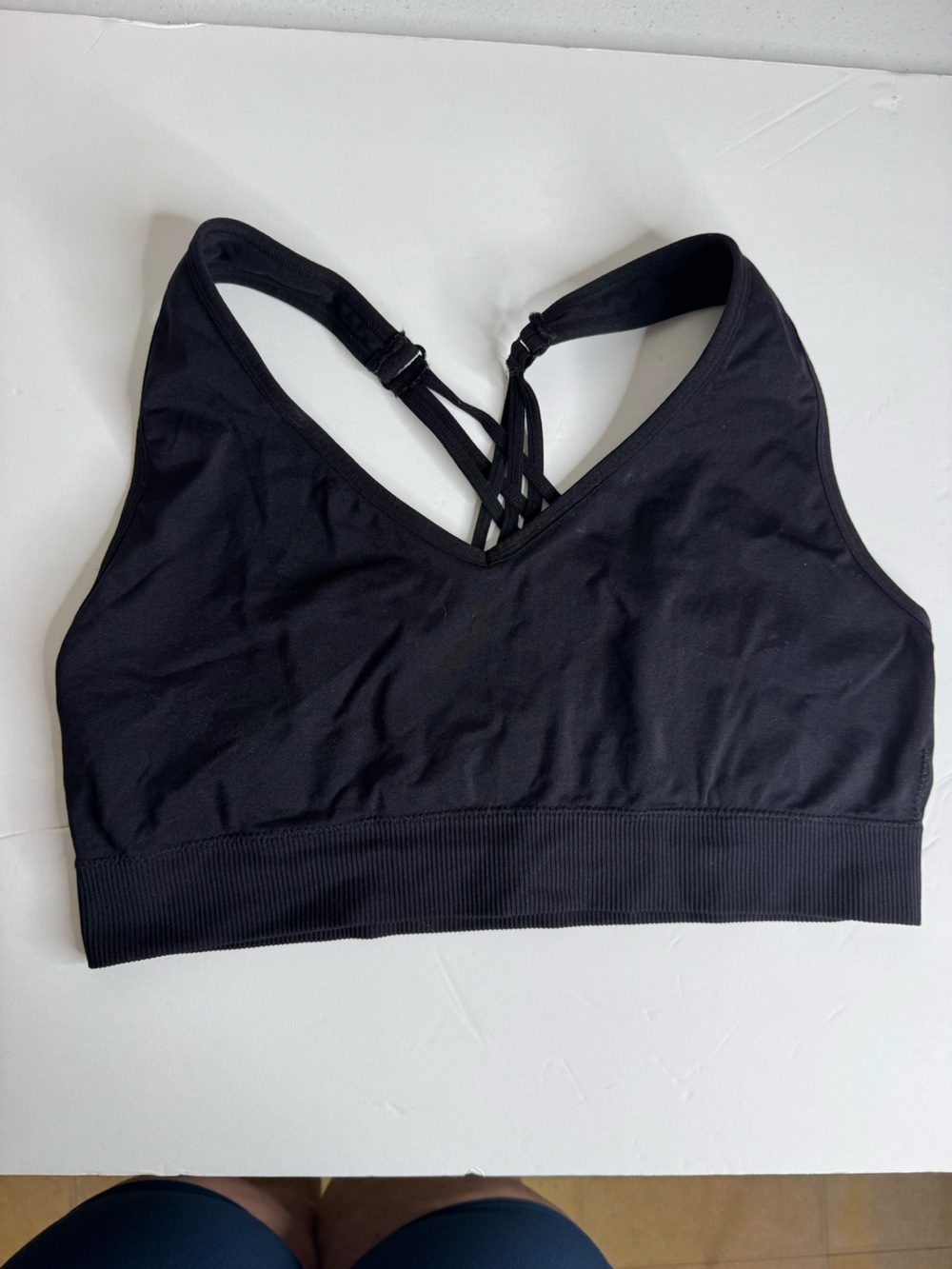 Spalding Black Strappy V-Neck Sports Bra